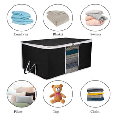 Heart Home Underbed Storage Bag | Clothes Storage Organizer | Blanket Cover with Clear Window | Zipper Closure & Handle Cloth Organizer | Plain White Border | Large | Pack of 6 | Black