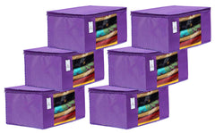 Kuber Industries 6 Piece Non Woven Fabric Saree Cover Set with Transparent Window, Extra Large, Royal Blue-CTKTC031877