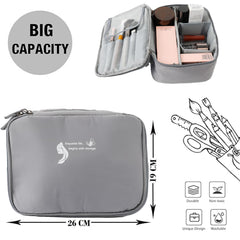 Kuber Industries Cosmetic Storage Case|Makeup Kit Box for Women|Pouch for Home & Travel|Two Compartment|Zipper Closure (Grey)