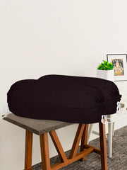 Heart Home Bolster Covers | Soft Cotton Bolster Cover Set | Diwan Round Bolster Pillow Covers | Striped Pattern Masand Cover | 16x32 Inch | Pack of 2 | Black