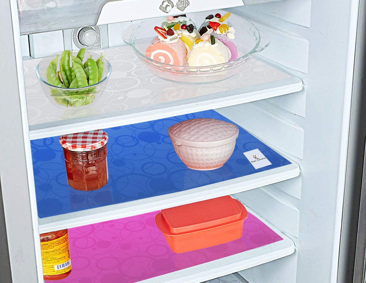 Kuber Industries Circle Design 3 Pieces PVC Refrigerator/Fridge Multipurpose Drawer Mat Set(Blue, Pink and White)-CTKTC32332