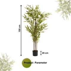 Homestic Bamboo Artificial Tree | Faux Bamboo Plant with Pot | 150 CM Plant | Tall Plant for Home Decoration | Silk Plant with 7 Trunks | Plastic | Bamboo | FH-Z150 |Green