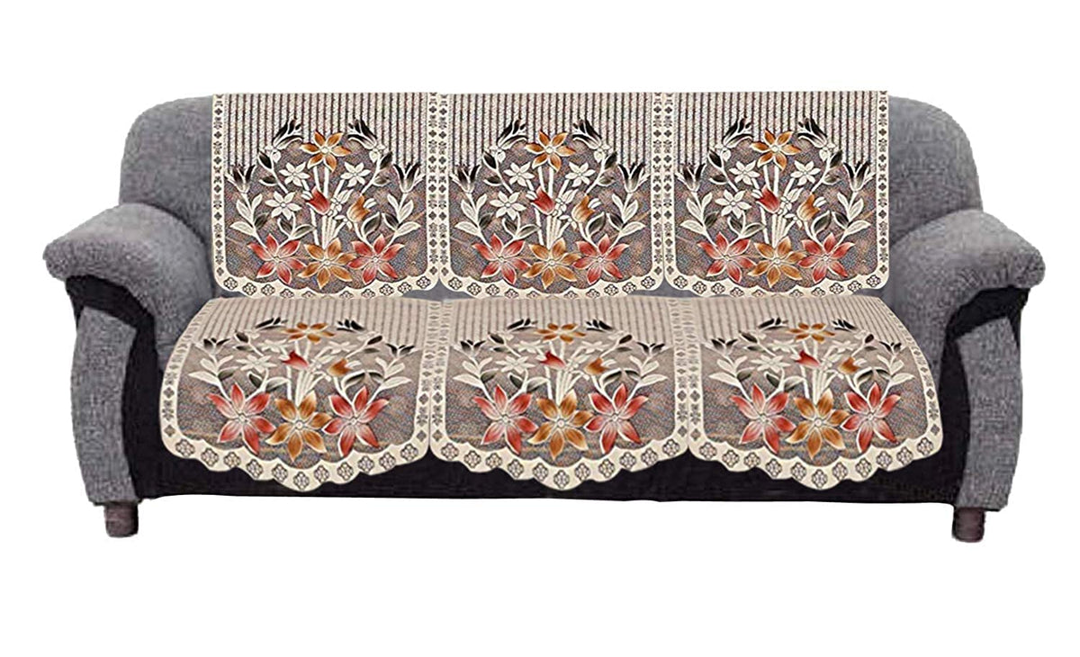 Kuber Industries Flower Cotton 2 Piece 3 Seater Sofa Cover (Brown) - CTKTC22248, (Model: CTKTC022248)