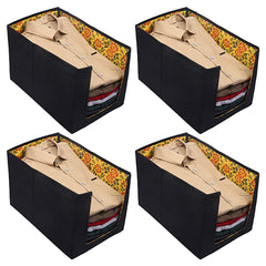 Kuber Industries Flower Design Non-Woven 4 Pieces Shirt Stacker Wardrobe Organizer (Yellow) - CTKTC23235