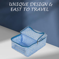 Heart Home Under Garment Kit | PVC Coated Check Design Innerwear Bag | Two Partition UG Kit for Man & Woman | Travel Toiletry Kit With Transparent View | Blue