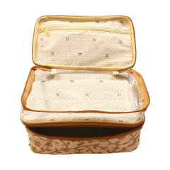 Heart Home PVC Embroidery Design Travel Jewellery Organizer|Cosmetic Utility Kit With 2 Compartment And Inside Pocket (Cream)
