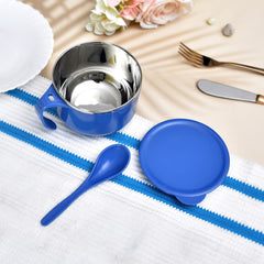 Heart Home Noodle & Soup Bowl Set | Steel Noodle Bowl with Spoon | Airtight Bowl for Pasta-Rice | Food Container | Office Bowl | Kitchen Bowl Set | 600 ML | Pack of 2 | Multicolor