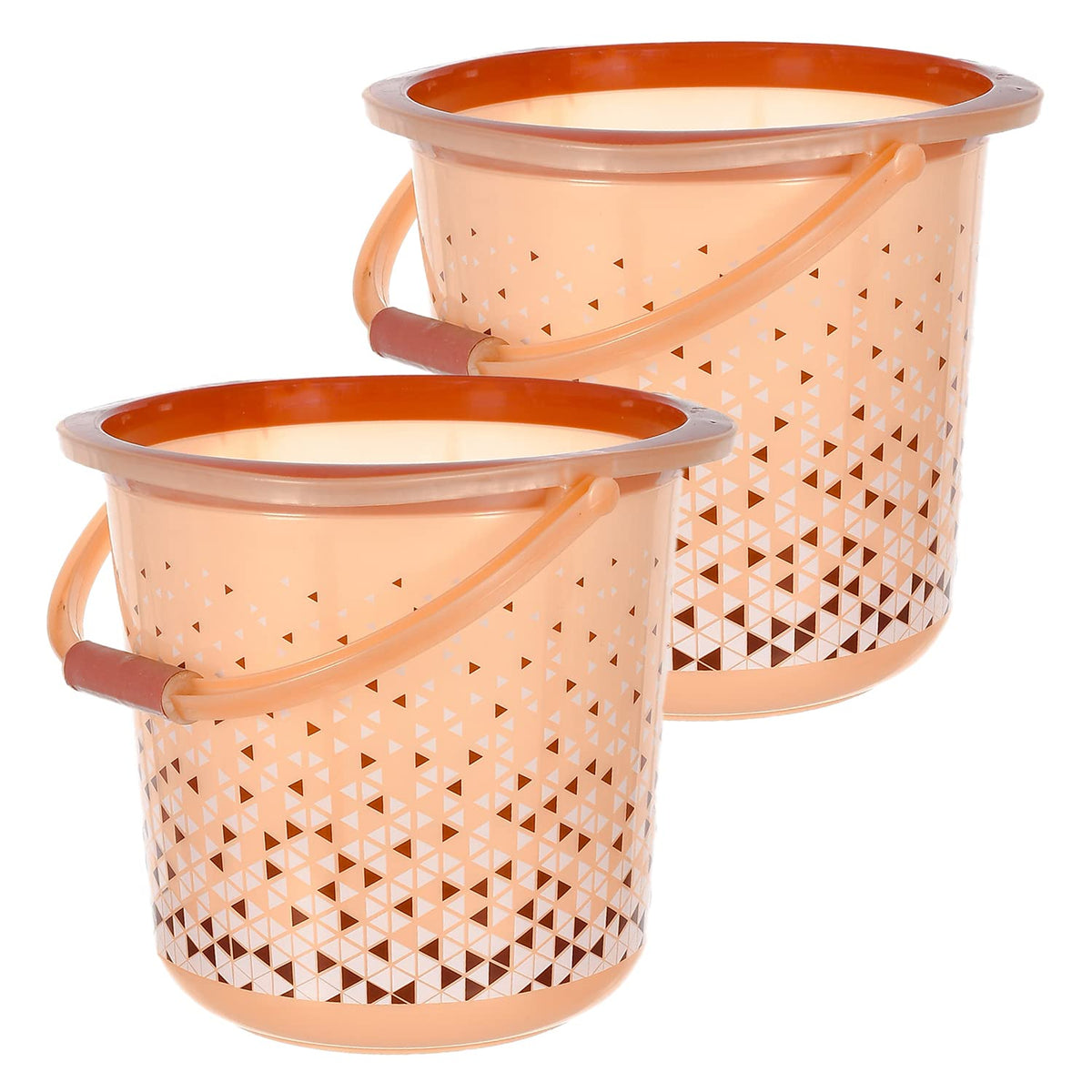 Heart Home Multiuses Tinted Print Plastic Bucket With Handle, 18 litre- Pack of 2 (Brown)-46HH0339