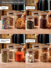 Urbane Home Borosilicate Glass Jar with Printed Bamboo Lid | Multi-utility | Leakproof | Airtight Jar for Cookies, Snacks, Tea, Coffee, Sugar |Pack of 3 (300ml, 600ml, 1000ml)