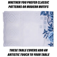 Kuber Industries Dining Table Cover | Cotton Table Cloth Cover | 6-Seater Table Cloth | Glory Table Cover | Table Protector | Table Cover for Dining Table | 60x90 Inch | DTC | White & Blue