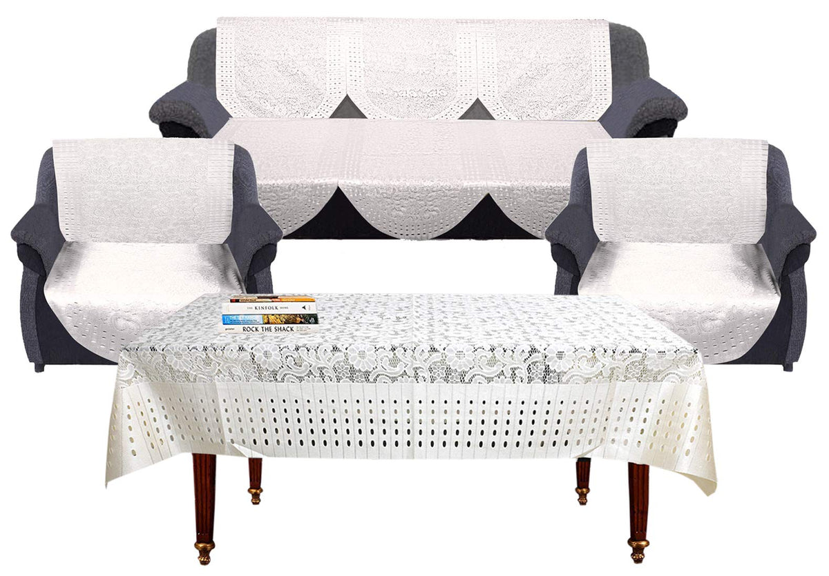 Kuber Industries Flower Design Shining Cotton 7 Piece 5 Seater Sofa Cover with Center Table Cover (Cream) CTKTC34057