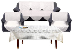 Kuber Industries Flower Design Shining Cotton 7 Piece 5 Seater Sofa Cover with Center Table Cover (Cream) CTKTC34057