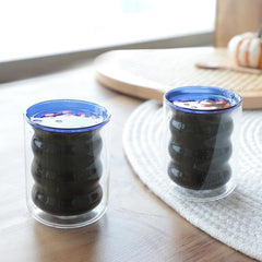 Urbane Home 2 Pcs Waved Shape Glasses | Double Walled Borosilicate Glass | High Thermal Resistance | Microwave & Dishwasher Safe | 200 ML | Pack of 1 | Blue