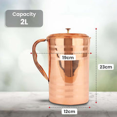 Kuber Industries 2L Pure Copper/Tamba Jug for Water with Lid | Leak Proof, Durable & Rust Free Detox Water Jar for Home & Dining Table | Tambe ka Jug for Health Benefits | Copper