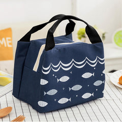Kuber Industries Pack of 5 Lunch Bag | Lunch Bag for Office | Lunch Bag for College | Reusable Lunch Bag | Lunch Bag for Adults | Tiffin Lunch Bag with Handle | Printed | LYN06-NVY | Navy Blue