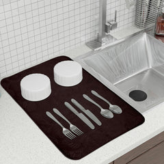 Heart Home Dish Dry Mat | Microfiber Drying Mat | Kitchen Drying Mat | Self Dish Dry Mat | Water Absorbent Kitchen Mat | Embossed Dish Dry Mat | 38x50 | Pack of 3 | Brown