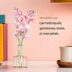 Kuber Industries (Set of 6) Metal Flower Vase Stand for Living Room Corner - Show Pieces for Dining Table - Comes with Glass Test Tube for Plants (Gold)