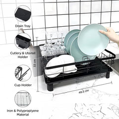 Kuber Industries Iron Kitchen Rack with Utensil Basket Drainer | Dish Drainer Basket for Kitchen | Multipurpose Kitchen Stand | Large Capacity Stand for Kitchen | Space Saving Kitchen Items | Black