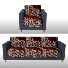 Heart Home Sofa Cover | 3+1 Seater Sofa Slip Cover Set | Side Flower Sofa Cover | Velvet Couch Cover | Sofa Slipcover Set | Sofa Cover for Living Room | Maroon