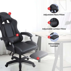Kuber Industries Ergosmart PC Gaming Chairs with Wheels | Comes with Headrest, Lumbar Support Cushions & Footrest | Comfortable Chair for Long Sitting & Back Pain Relief | 2023-6F-BLK-Black