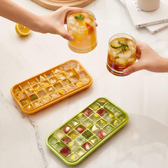Kuber Industries 2 Layer Ice Cube Tray with Lid | Fridge Ice Cube container | 64 ice cube molds for freezing | One-Press Demolding | BPA Free | Orange