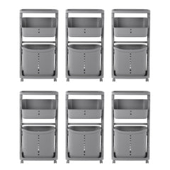 Kuber Industries Pack of 6 Multipurpose 2-Tier Laundry Basket | With Top handles | Toy Bucket | Easy to Use |MC2018-32 | Grey