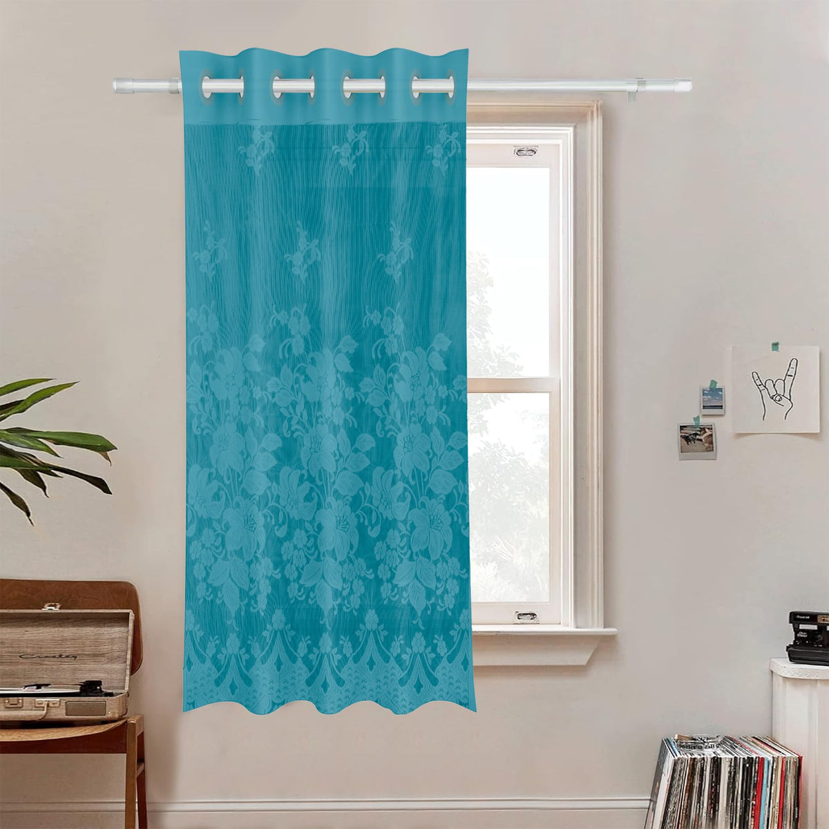 Kuber Industries Window Curtain|Darkening Window Curtains|Sheer Curtain with 8 Rings|Parda for Living Room|Drapes for Bedroom|Net Frill Window Curtain|5 Ft|SY27|Green