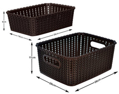 Heart Home Multipurposes Large & Small Size M 20-15 Plastic Basket, Organizer for Kitchen, Countertops, Cabinets, Bathroom Without Lids- Set of 2 (Brown) -46KHH0134