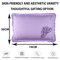 Heart Home Pillow Cover | Cotton Pillow Cover Set | Cushion Pillow Cover Set | Pillow Cover Set for Bedroom | Lining Embroidery Pillow Cover Set | 2 Piece Set | Purple