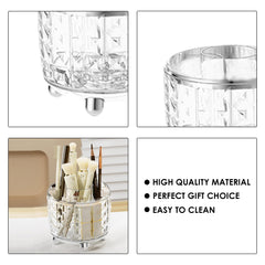 Kuber Industries Pack of 3 Multipurpose Storage Holder | Decorative Crystal Finish Stylish Look | Makeup Brush Holder | Desk Storage Container | YM.6698TS | Transparency Silver