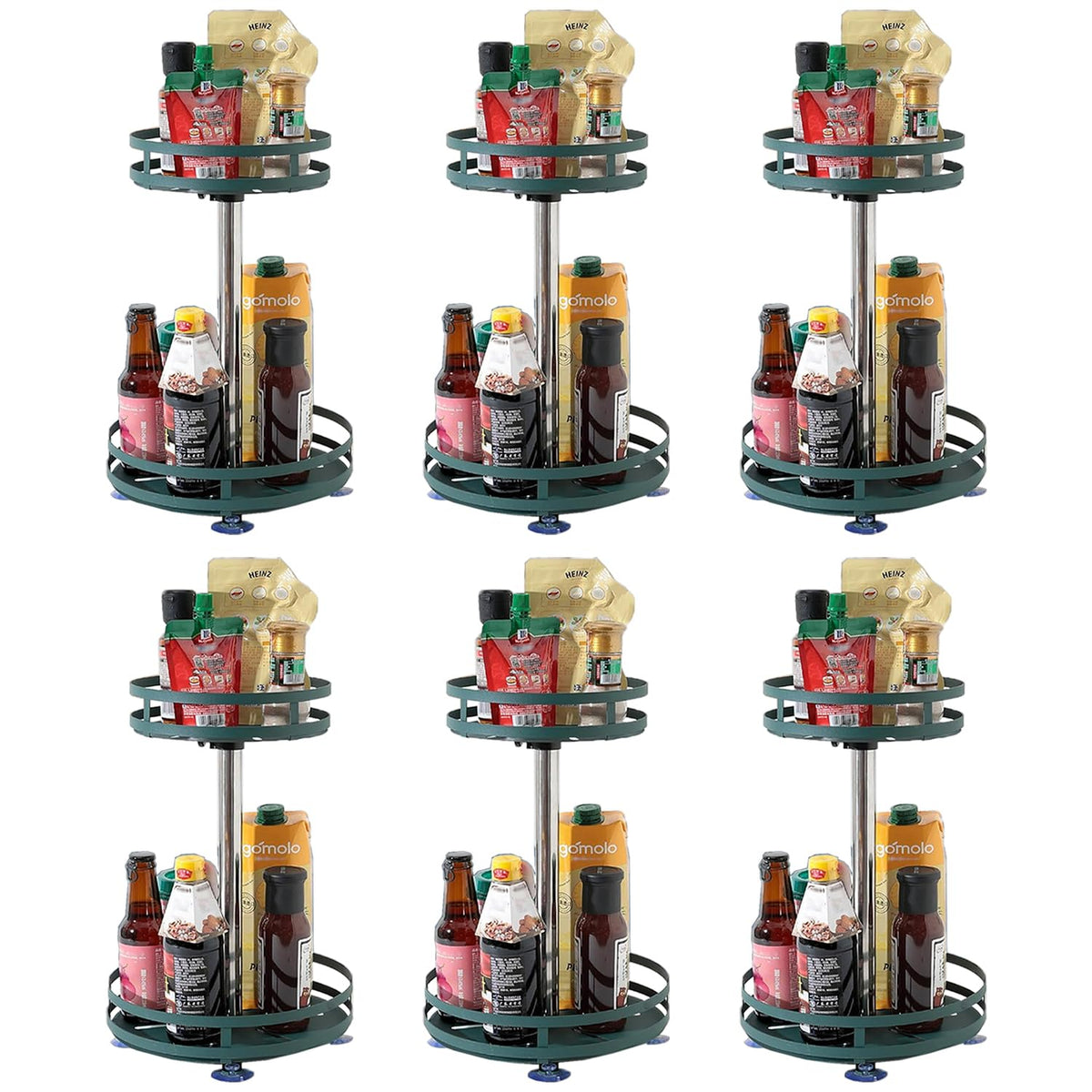 Kuber Industries 2-Layer Rotating Spice Rack|Circular Shelf for Cabinet Countertop|360-Degree Rotable Kitchen Trolley|Fruit Basket Pack of 6 (Dark Green)