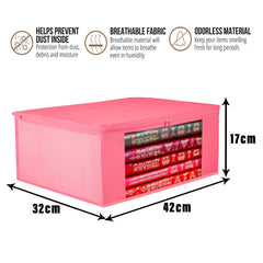 Heart Home Saree Cover | Clothes Storage Bag | Storage Organizer Bag | Zip Closure Saree Cover | Wardrobe Organizer | Plain Transparent Window Saree Cover | 6 Inch | Pack of 6 | Pink