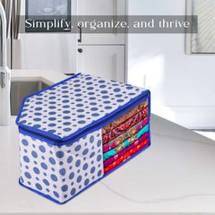 Heart Home Blouse Cover | Clothes Storage Bag | Zipper Wardrobe Organizers | Non-Woven Clothes Organiser | Side Transparent Blouse Organizer | Dot-Design | Pack of 9 | Blue