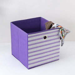 Kuber Industries Foldable Storage Basket|Square Toy Storage Bin|Front Grab Handle|Wardrobe, Closet Organizer (Purple) (Pack Of 4)