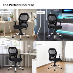 Kuber Industries Ergonomic Office Chairs for Work From Home | Comes with Manual Height Adjustable, Armrest, Headrest & 2D Lumbar Support | Comfy Study Chair for Students with Wheels | Black