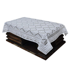 Kuber Industries Rectangular Design Cotton 4 Seater Center Table Cover - White