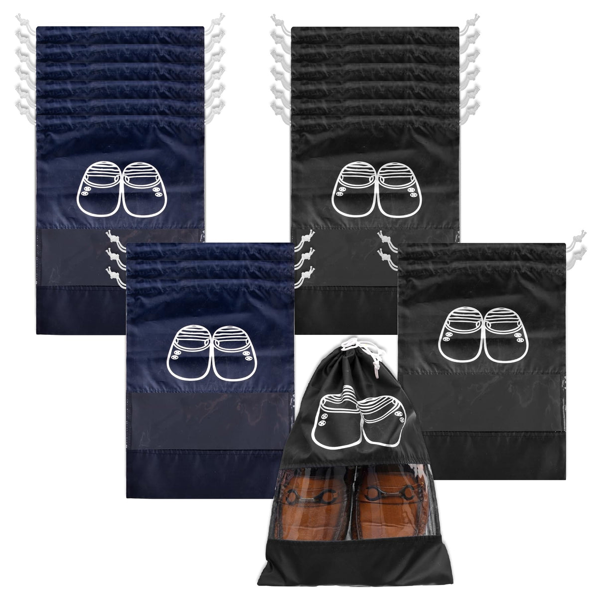 Heart Home Shoe Cover | Travel Shoe Storage Bags | Polyester Storage Bags | Drawstring Shoe Cover | Clear Transparent Shoe Storage Organizer | Pack of 18 | Multi