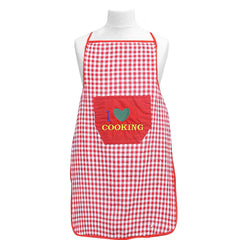 Kuber Industries Apron with Front Pocket|Checkered Design & Premium Cotton|Adjustable Neck Strap & Waist Belt|Unisex Size Standard, Pack of 2 (Red)-CTKTC13739