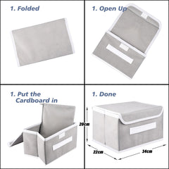 Kuber Industries Drawer Storage Box | Plain Dhakkan Storage Box | Non-Woven Clothes Organizer For Toys | Storage Box with Handle | Medium | Gray