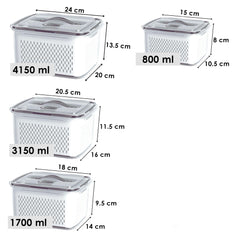 Kuber Industries 8 Pcs Food Containers | Storage Box for Fridge | Vegetable Fruit Boxes | Refrigerator Storage Box | Containers With Lid | Handheld Strainer Basket | HXP00740 | Transparent |Pack of 2