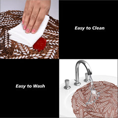 Heart Home Side Table Mats | Table Mat For Bedroom | Bed-Side Table Mat | Center Table Mat | Table Dining Mat | Table Runner Mat | Round Leaf-Design | 2 Piece Set | Copper