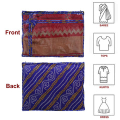 Heart Home Bandhani Print PVC Foldable Single Saree Cover|Clothes Storage For Saree, Lehenga, Suit With Transparent Pack of 6 (Blue)