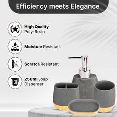 Urbane Home Premium 4-Piece Bathroom Accessories Set | Soap Dish, Liquid Soap Dispenser (250ml), Tumbler & Brush Holder | Moisture Resistant Scratch Proof | Grey