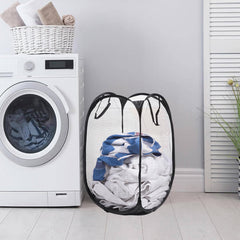 Kuber Industries Laundry Basket | Net Foldable Laundry | Nylon Storage Basket with Handle | Clothes Basket for Toy Storage | 30 LTR | Pack of 2 | Black