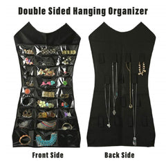 Kuber Industries Hanging Organizer | Non-Woven Hanger | Jewellery Organizer | Double Sided Hanger | 27 Pockets & 14 Hook Hanger | Cosmetic Wall Hanging Organizer | Black