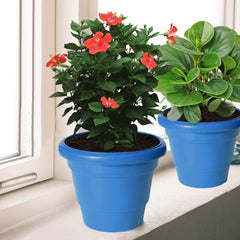 Kuber Industries Solid 2 Layered Plastic Flower Pot|Gamla for Home Decor,Nursery,Balcony,Garden,8"x 6",Pack of 8 (Blue)