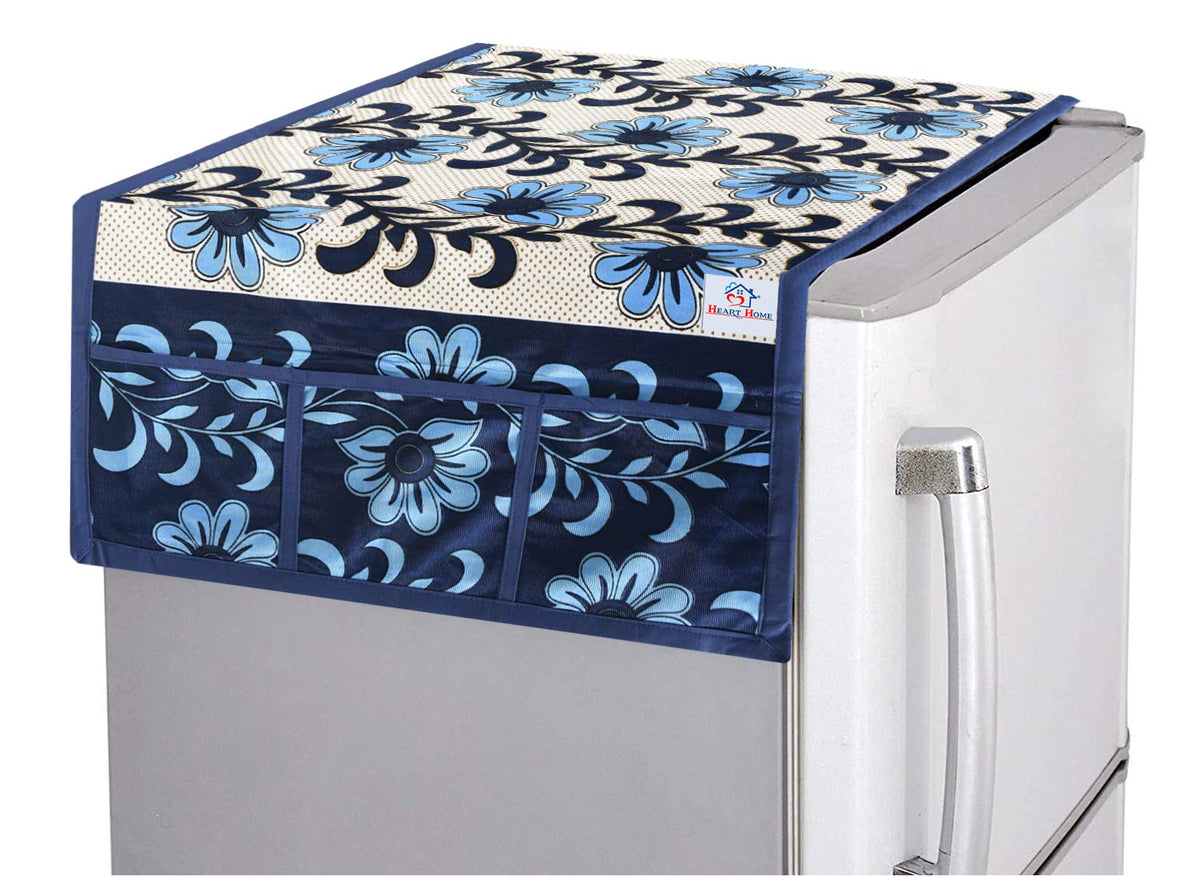Heart Home Flower Print Polyester Fridge/Refrigerator Top Cover (Blue)-HHEART15475