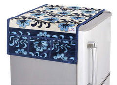 Heart Home Flower Print Polyester Fridge/Refrigerator Top Cover (Blue)-HHEART15475