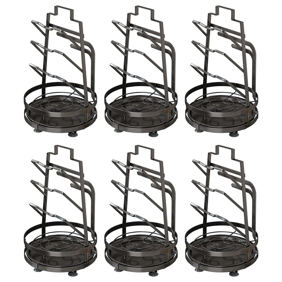 Kuber Industries 3 Layer Pot Lid Holder with Removable Drain Tray| Lid Stand Rack|Heavy Duty Standing Pot Lid Holder|Cooking Pot Lid Organizer|Spoon Rest Holder Pack of 6 (Black)