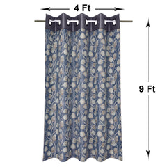 Heart Home Silk Decorative 9 Feet Long Door Curtain | Leaf Print Blackout Drapes Curtain with 8 Eyelet for Home & Office, Pack of 2 (Sky Blue)